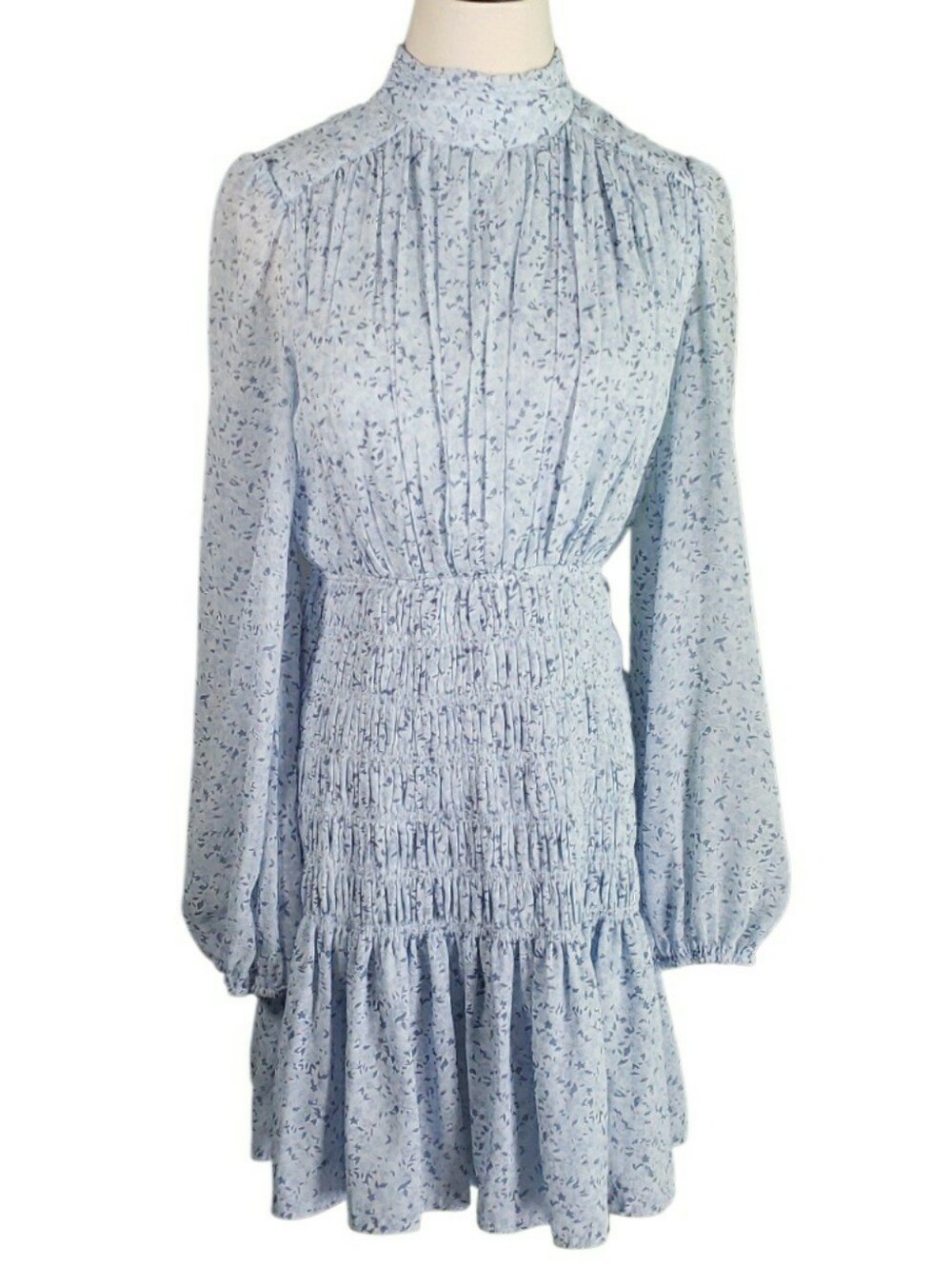 House of Harlow 1960 X Shona Joy Floral Smocked Waist Sheer Sleeve Mini Dress 6